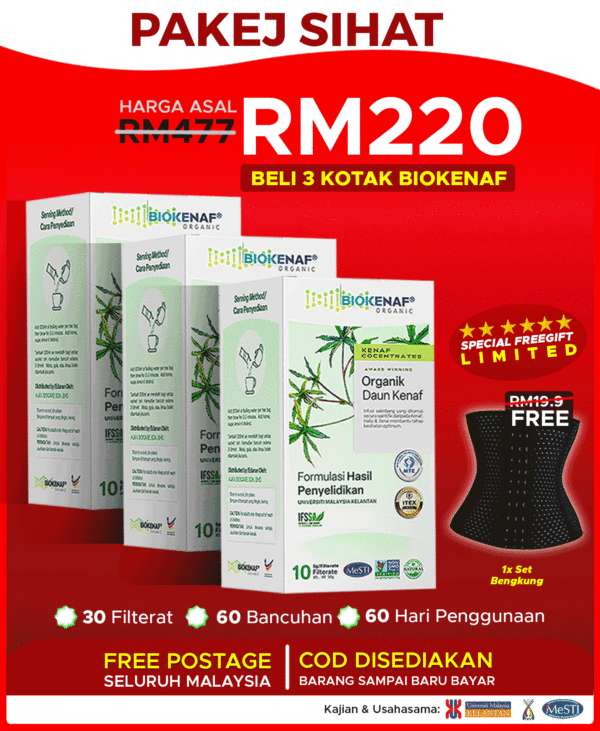 Pakej Sihat (3 Kotak Biokenaf) Free Bengkung